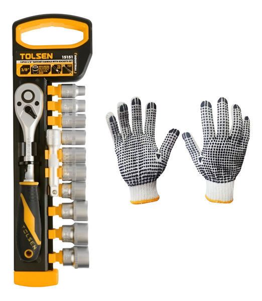 Imagen de Llave Tubo De 3/8 Pulgadas Tolsen + 12 Piezas De Dados -sc-