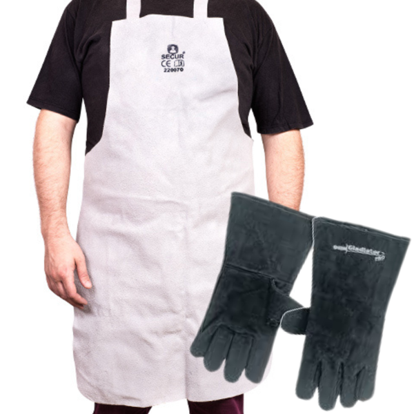 Imagen de Delantal De Soldador Redondo Cuero Secur + Guantes -sc-