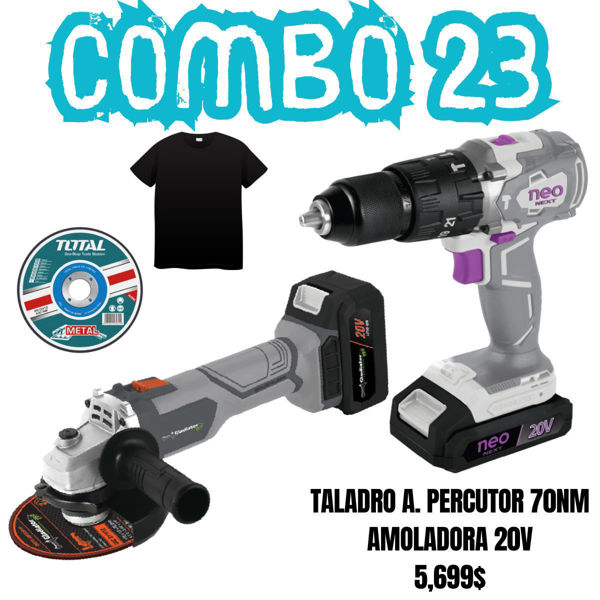 Imagen de Combo 23 Taladro Atornillador Percutor Neo 70nm + Amoladora Gladiator Pro + Disco multiproposito