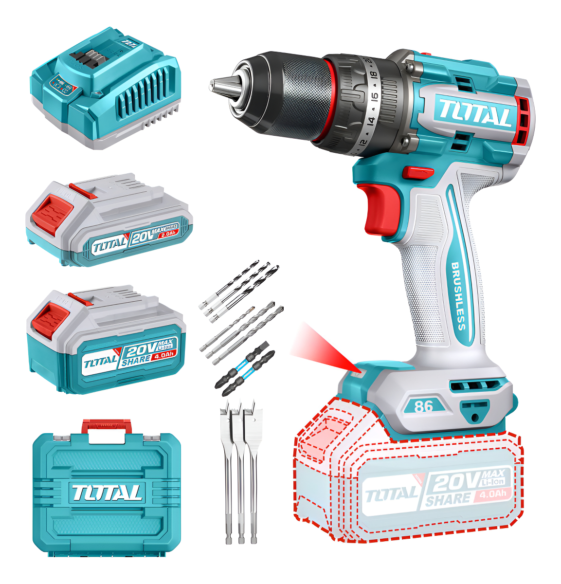 Taladro Percutor 86nm Ind Total Tidli20868 + Guantes +lentes - Imagen 3