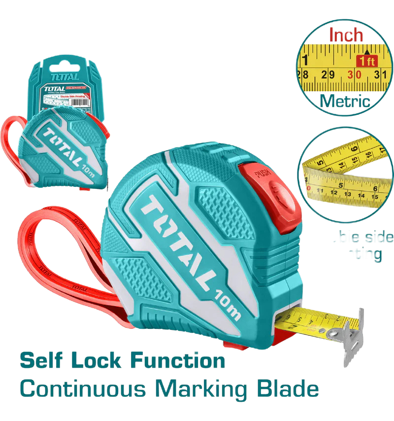 Cinta Métrica Total Largo 10 Metros, Ancho 25mm - CentÃmetros Y Pulgadas - Tmt1262101