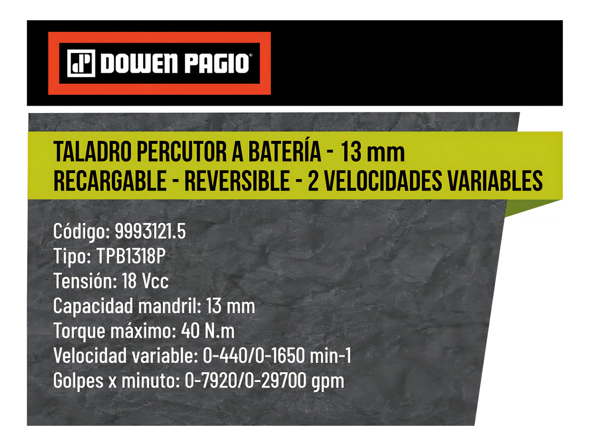 Taladro Percutor 13mm Dowen Pagio No Incluye BaterĂa Color Naranja
