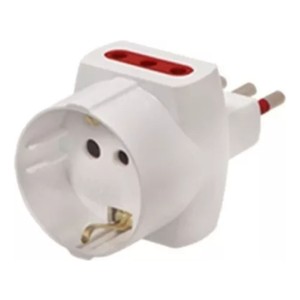 Ficha Derivacion Multiple 3 En Linea + Schuko Blanco Conatel