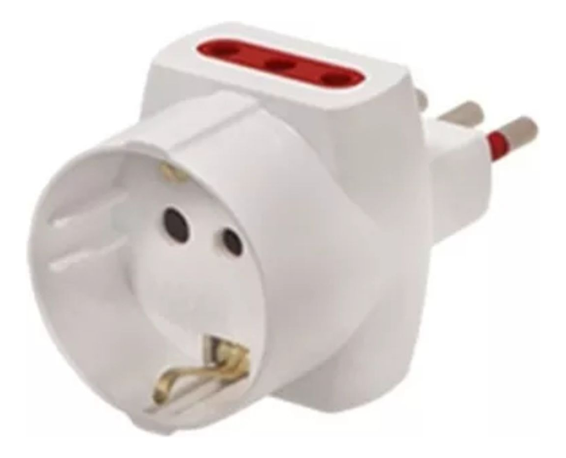 Ficha Derivacion Multiple 3 En Linea + Schuko Blanco Conatel