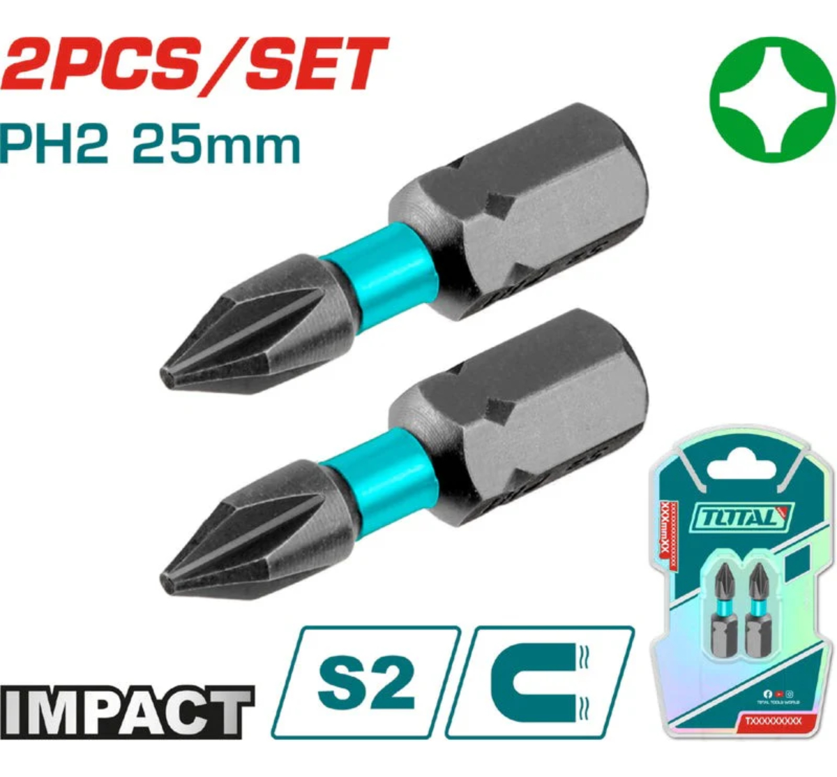 Set 2 Puntas Phillips Ph2 25mm Para Taladro Total - Imagen 3