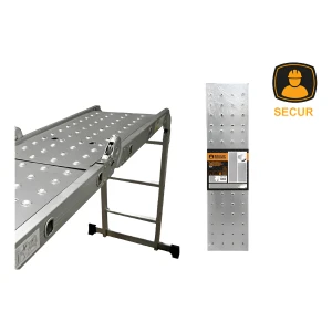 Escalera Articulada Secur 20 Escalones Aluminio Plegable 4.5m Plateado