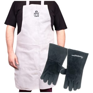 Delantal De Soldador Redondo Cuero Secur + Guantes -sc-