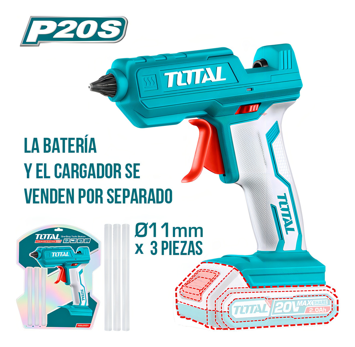 Pistola Inalámbrica Total 20v, Para Silicona En Barra 11.2mm - Imagen 2