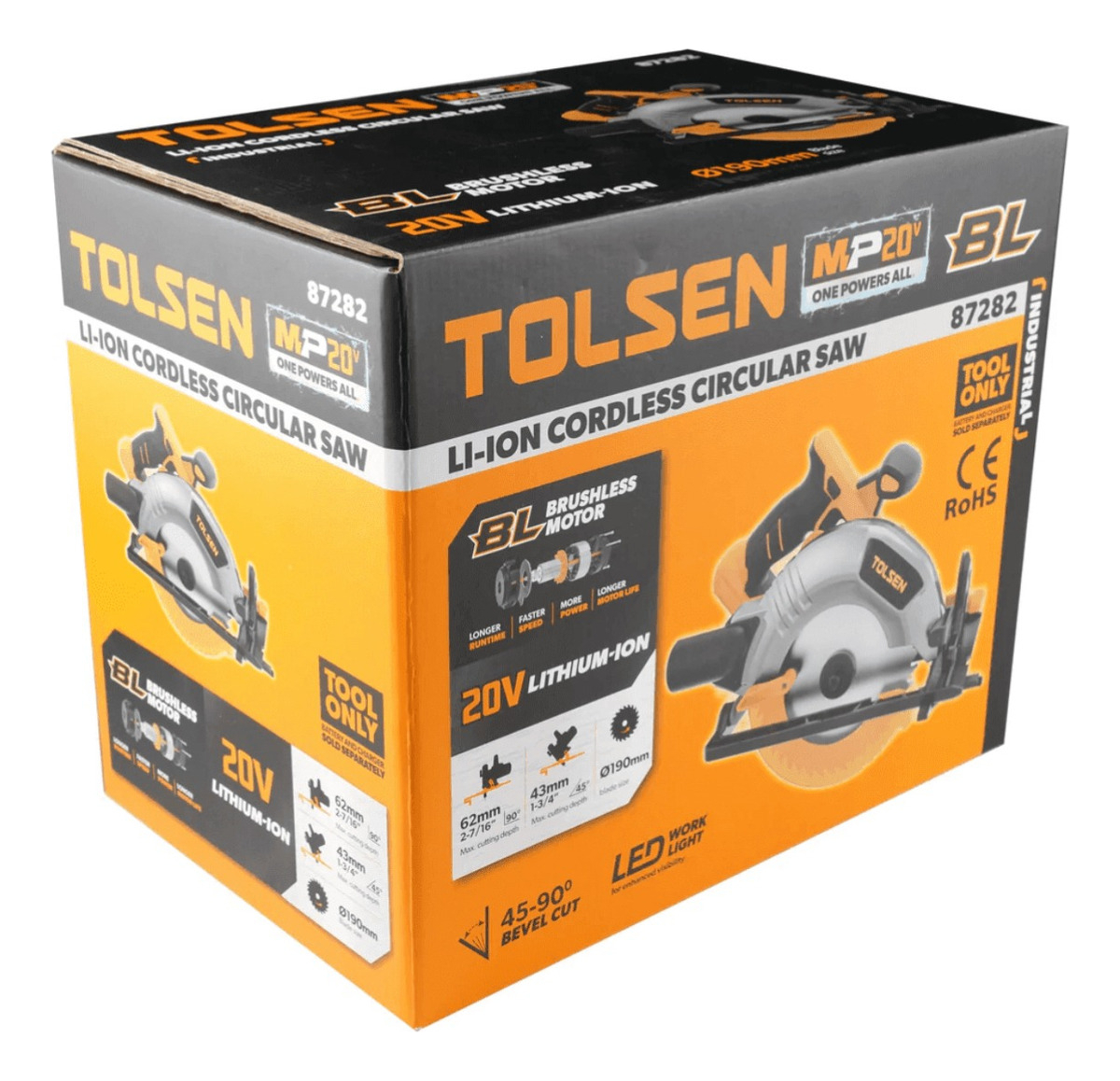 Sierra Circular Inalámbrica Tolsen 7 1/4 185mm 20v -roraima - Imagen 3