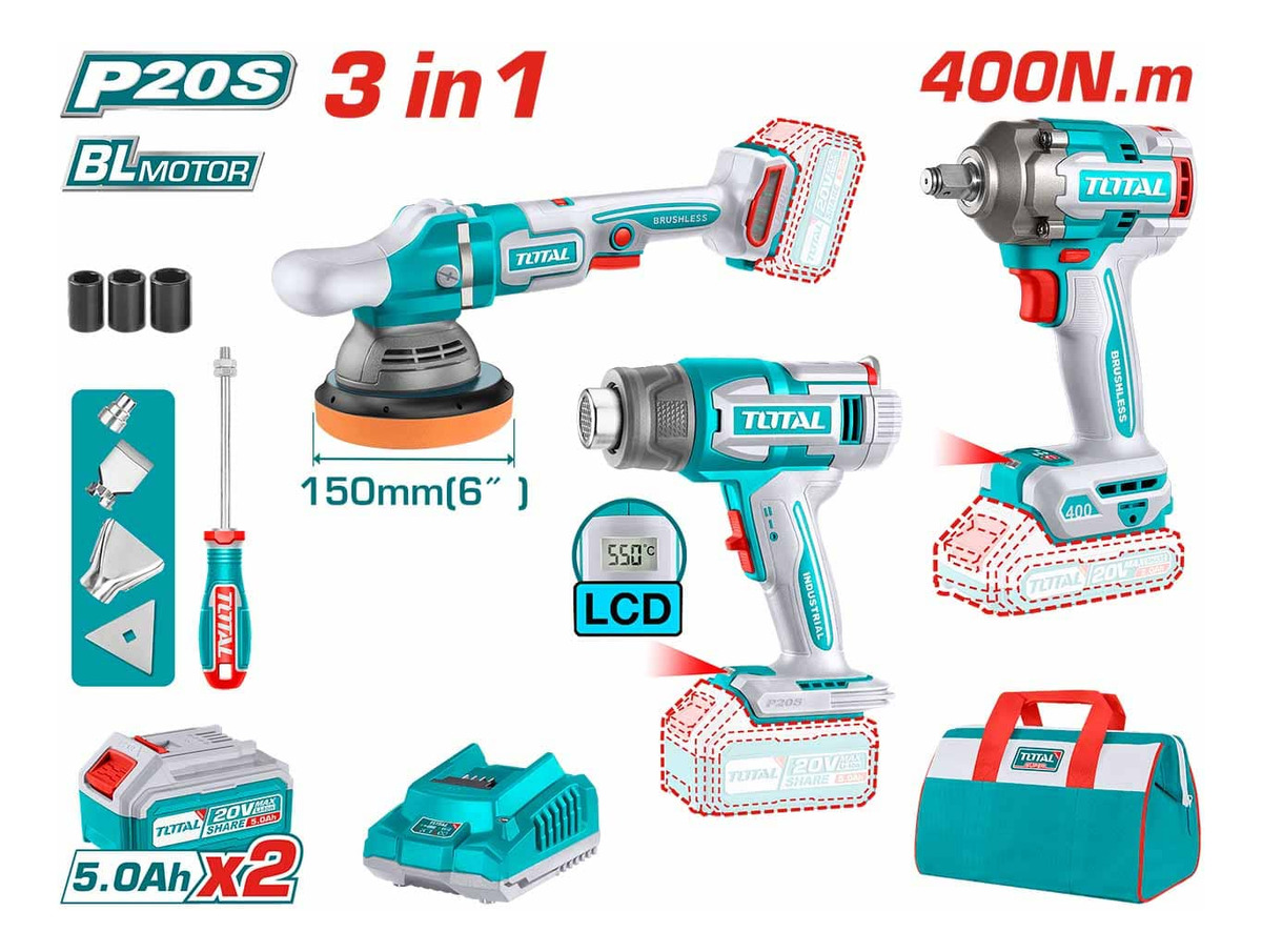 Kit Inalámbrico Total 20v Llave Impacto 1/2'' 400nm Lustra - Imagen 2