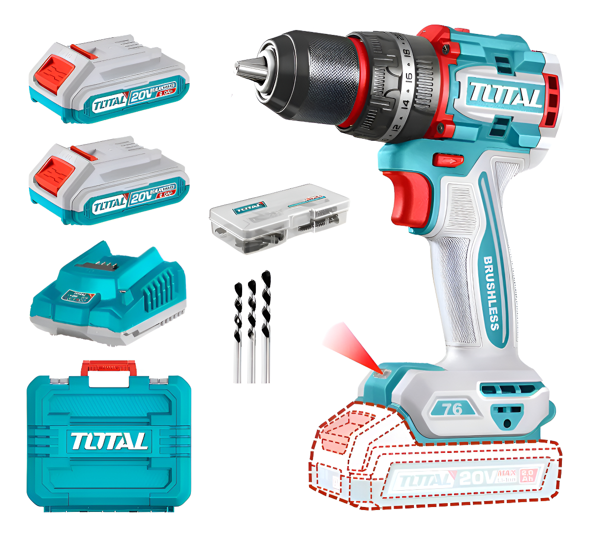 Taladro Percutor Total Tidli20668 20v Con Maleta