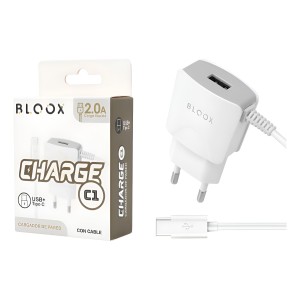 Cargador Bloox 1 Puerto Usb + Cable Tipo C 2a Bl-tca-c1