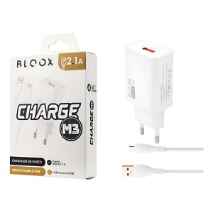 Cargador Bloox Usb 2.1a Con Cable Microusb 1 Metro M3