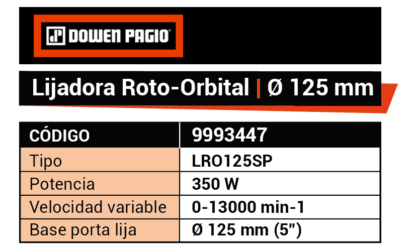 Lijadora Roto Orbital Dowen Pagio Lro125sp Naranja 50hz 350w - Imagen 6