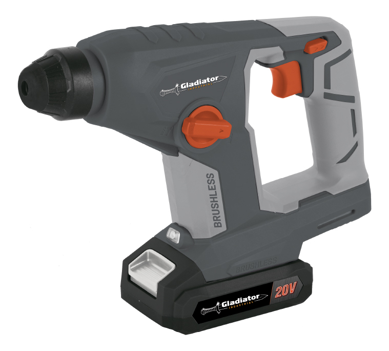 Rotomartillo Gladiator 20v 1.5j + Bat + Cargador + Gua + Len - Imagen 2