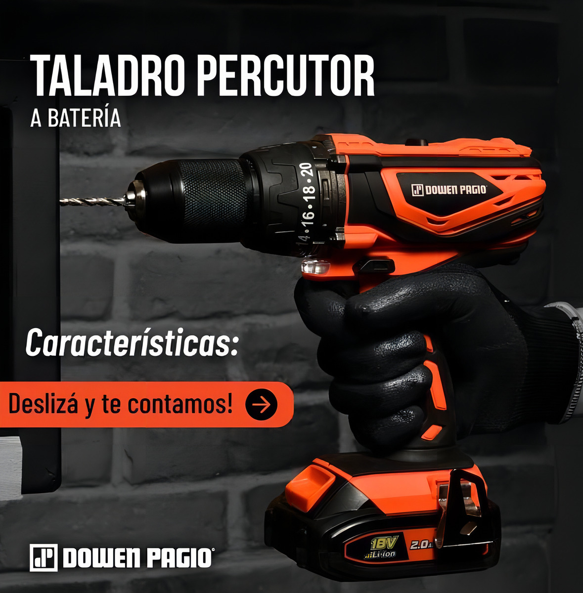 Taladro Percutor 13mm Dowen Pagio No Incluye BaterĂa Color Naranja - Imagen 2
