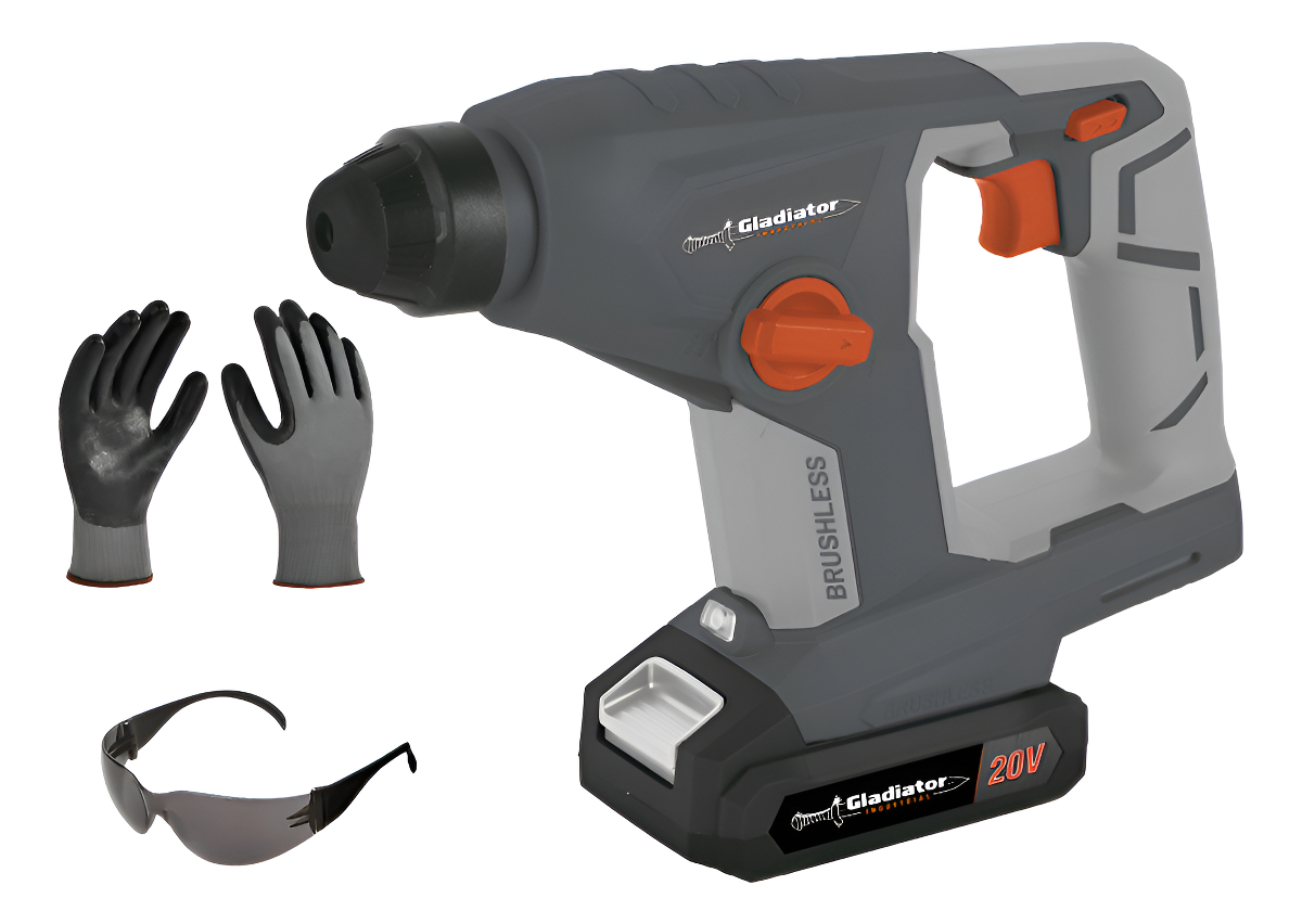 Rotomartillo Gladiator 20v 1.5j + Bat + Cargador + Gua + Len