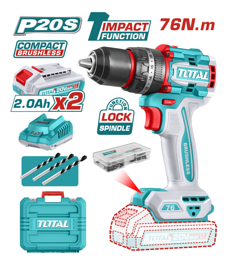 Taladro Percutor Total Tidli20668 20v Con Maleta - Imagen 3