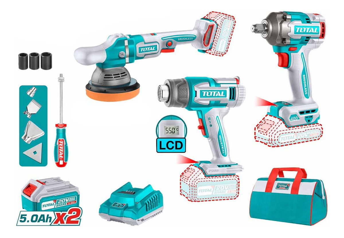 Kit Inalámbrico Total 20v Llave Impacto 1/2'' 400nm Lustra - Imagen 3