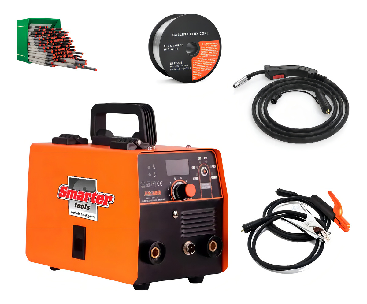 Soldadora Mig Flux Inverter Mma Tig 120a Smarter Fx120 Pro Color Naranja Claro