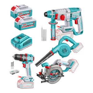 Kit Inalámbrico Total 20v: Atornillador Percutor + Rotomarti