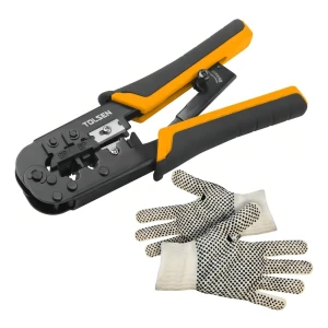Pinza Ponchadora Universal Tolsen Para Cables De Red Y Teléfono Con Rj11 Y Rj45 Negro Con Naranja Y Gris