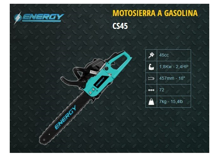 Motosierra Energy Cs45 45cc 2.4hp Nafta Para JardinerÃa - Imagen 4