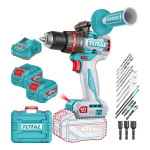 Taladro Percutor Y Atornillador Inalámbrico Total 42v, Industrial, Motor Sin Carbones - Mandril 13mm, 99nm - Con 2 Baterías 2.0ah, Cargador, Maletín, Mango, Mechas Y Puntas - Tidli429982