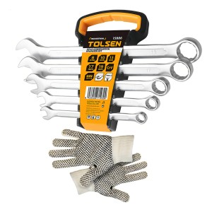 Set Llaves Combinadas Tolsen De Cromo Acabado Mate 5 Piezas Color Gris Con Negro Y Naranja