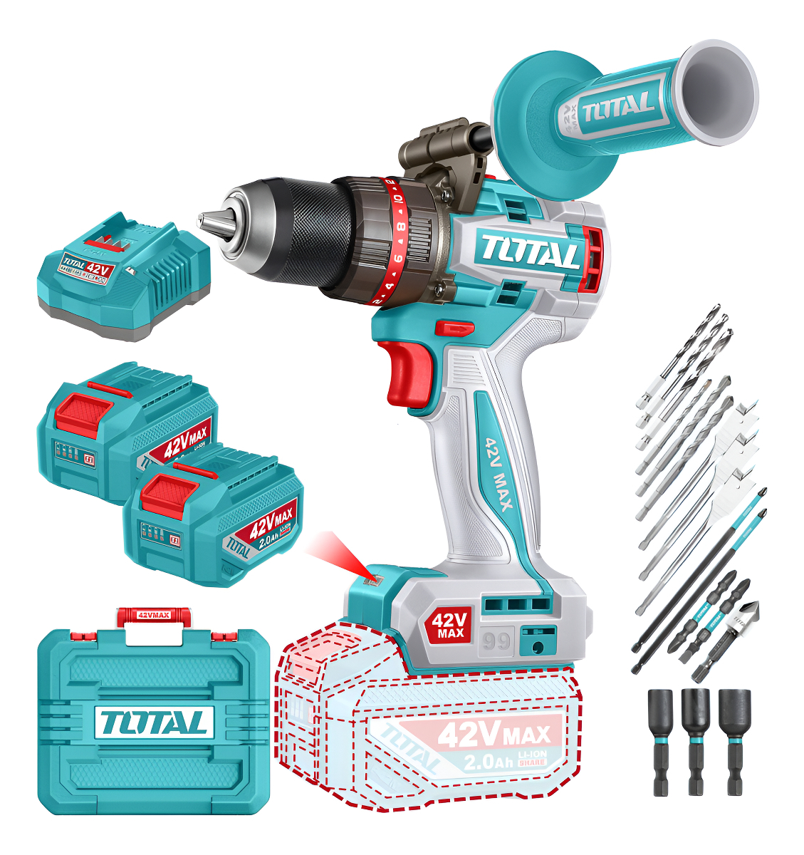 Taladro Percutor Y Atornillador Inalámbrico Total 42v, Indus