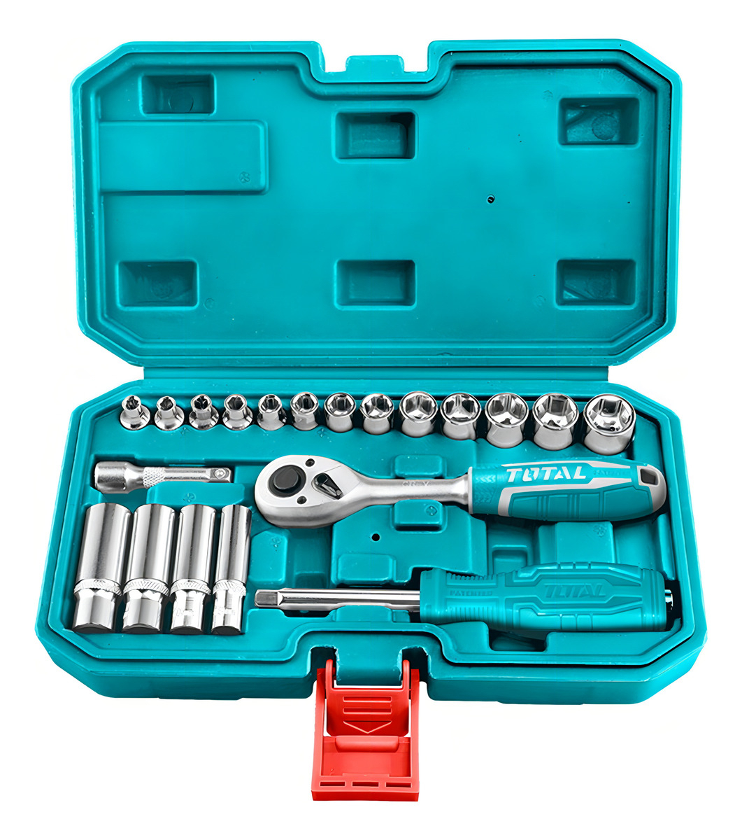 Juego De Dados, Tubos Y Llave Crique Total, 20 Piezas, Encastre 1/4'' - Incluye Maletín Plástico - Tht141201