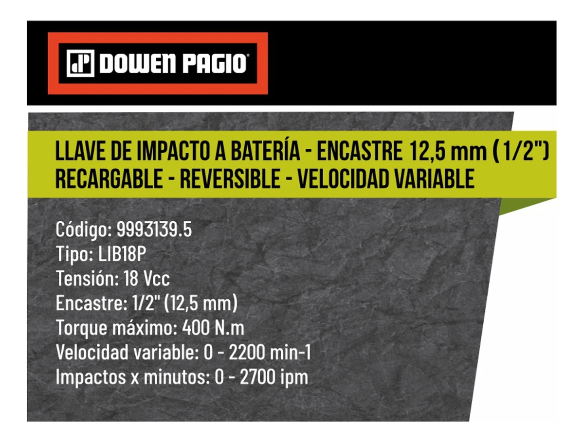 Llave Impacto Reversible S/bateria Dowen Pagio 9993139.5 Color Naranja Y Negro - Imagen 2