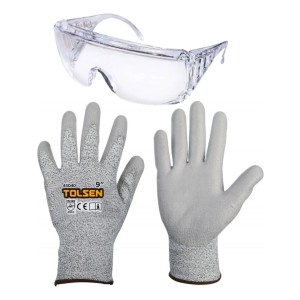Guante Anticorte Tolsen 9 Pulgadas Nivel 5 Palma Recubierta Gris