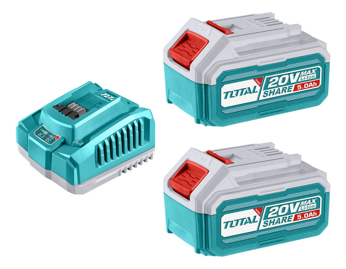 Set 20v Total, 2 Baterías Litio Ion 5.0ah + Cargador Rápido 4a - Línea P20s - Tfbcpk2513