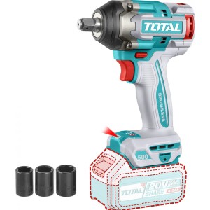 Llave, Pistola De Impacto Inalámbrica Total Industrial - Motor Brushless, Sin Carbones, Encastre 1/2'', Torque 500nm - Con 3 Dados - No Incluye Batería Ni Cargador - Tiwli20501 Turquesa