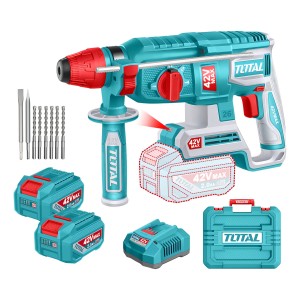 Rotomartillo Inalámbrico Total 42v - Motor Brushless, Sin Carbones - 2.5 J, Encastre Sds Plus - Con 2 Baterías 2.0ah Litio-ion, Cargador, 6 Mechas Y Maletín - Trhli422682 Turquesa
