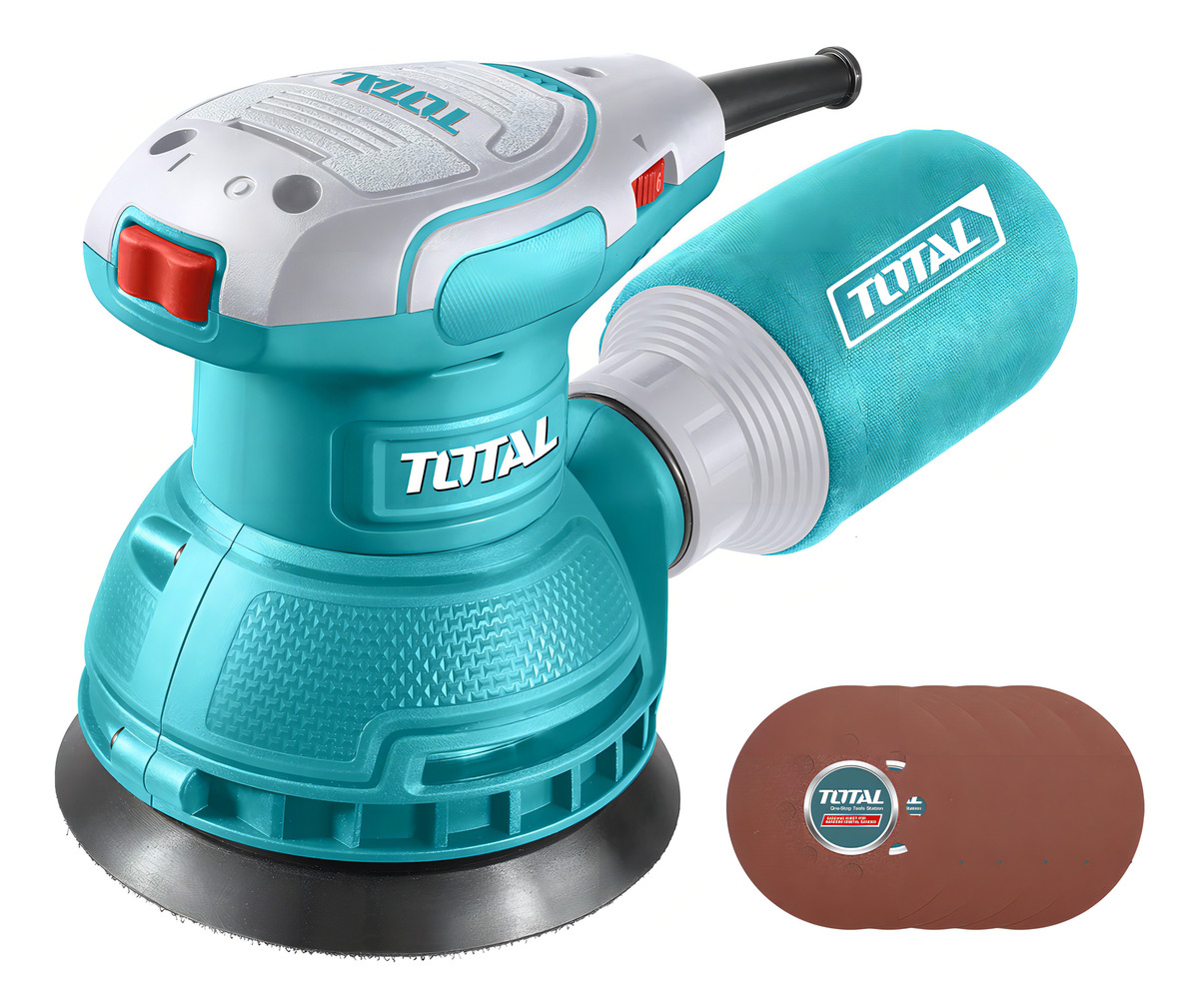 Lijadora Roto Orbital Total 320w Industrial - 5 Pulgadas, 125mm - 13.000rpm - Incluye 5 Lijas Y Bolsa Recolectora De Polvo - Tf2131256 Turquesa 50 60hz