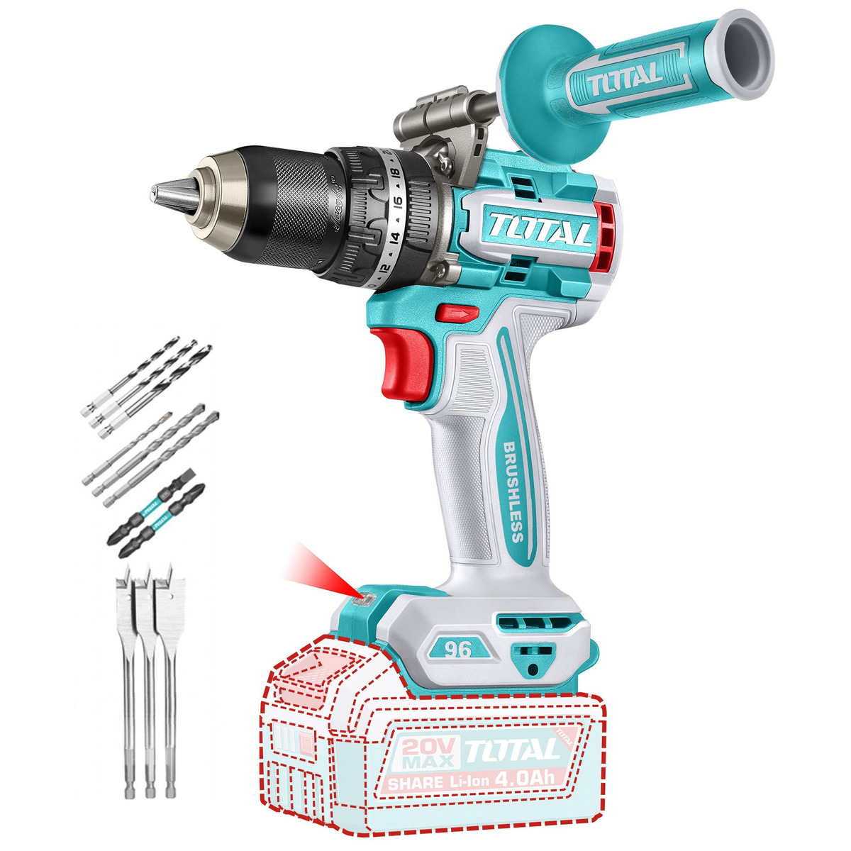 Taladro Percutor Y Atornillador Inalámbrico Total 20v S/bat