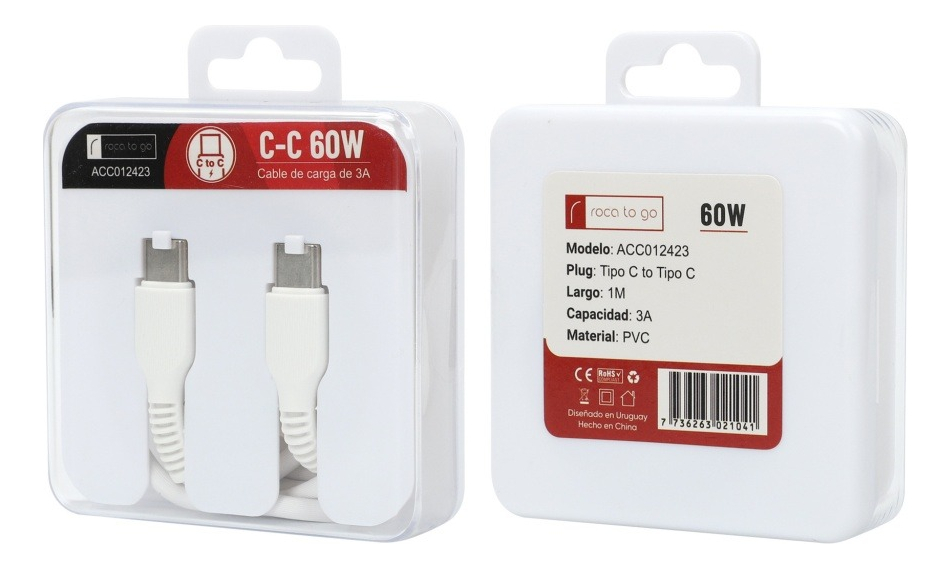 Cable De Datos Roca To Go Tipo C A Tipo C 3a 60w 1metro - Imagen 3