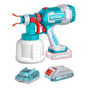 Pistola Para Pintura Inalámbrica Total 20v - Flujo 800ml P/min, Capacidad 1000ml, 120din-s - Con 1 Batería 2.0ah Litio-ion Y Cargador - Tsgli20042 Turquesa