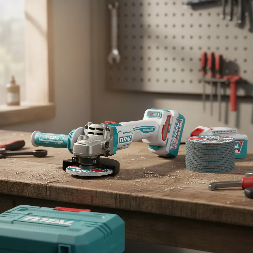 Amoladora Inalámbrica Total 20v Industrial - Sin Carbones 1200w - 4.1/2 Pulgadas, 115mm, Mango Antivibración - Con 2 Baterías 5.0ah Litio-ion, Cargador, Maletín Y Discos - Tagli2120252 Turquesa - Imagen 2