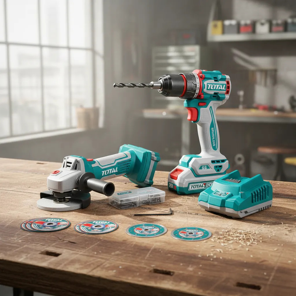 Kit Inalámbrico Total 20v: Taladro Atornillador 66nm Sin Carbones + Mini Amoladora 3 Pulgadas, 76mm - Con 2 Baterías Litio-ion, Cargador, Maletín Y Discos - Tckli20766 - Imagen 2