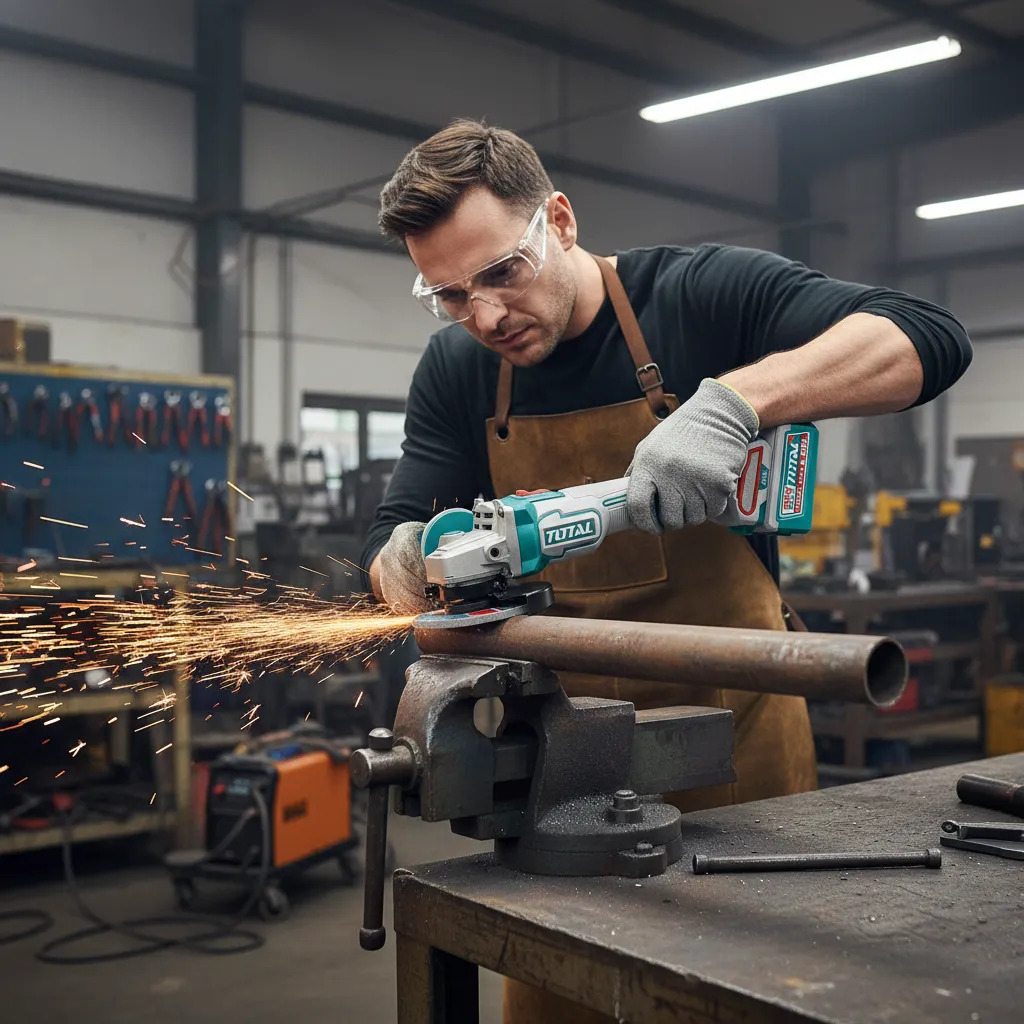 Amoladora Inalámbrica Total 20v Industrial - Sin Carbones 1200w - 4.1/2 Pulgadas, 115mm, Mango Antivibración - Con 2 Baterías 5.0ah Litio-ion, Cargador, Maletín Y Discos - Tagli2120252 Turquesa - Imagen 3