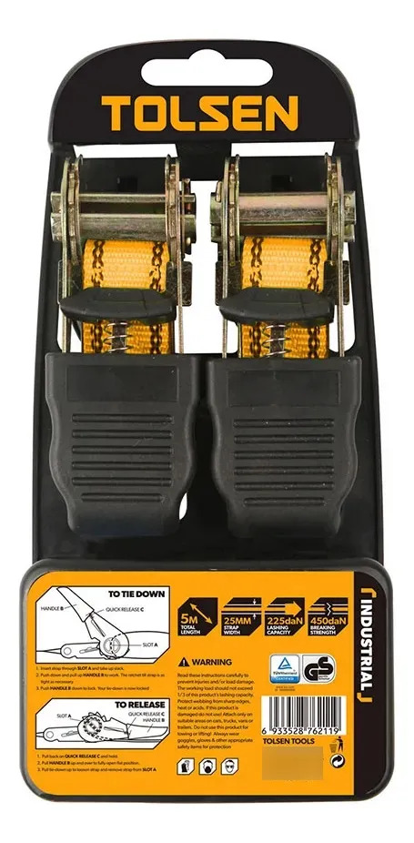 Sistema De Amarre Tolsen Con Catraca 25mmx5m 2 Pc - Imagen 2