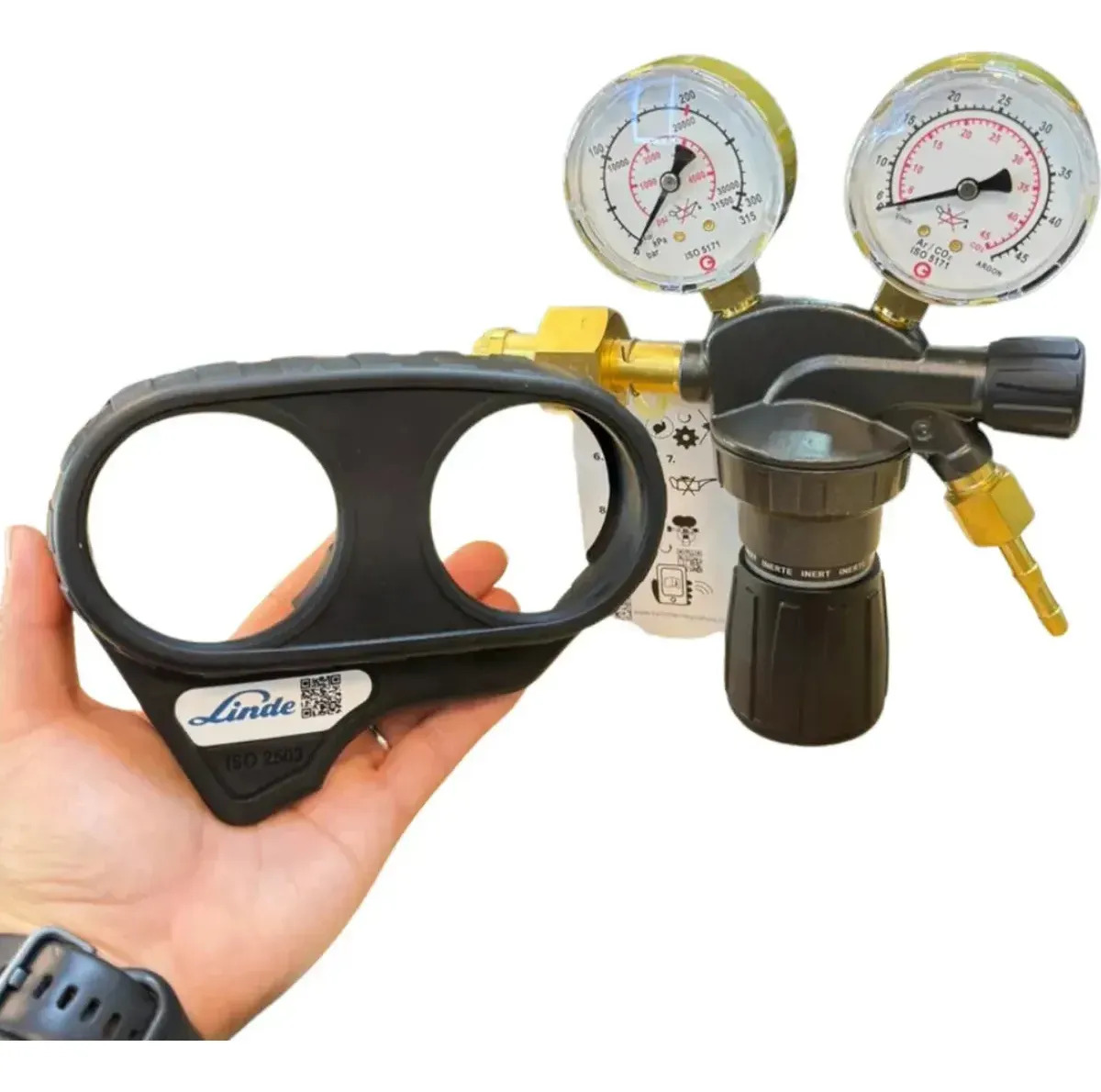 Manometro 2 Relojes Linde 200bar Con Proteccion Regulador - Imagen 7