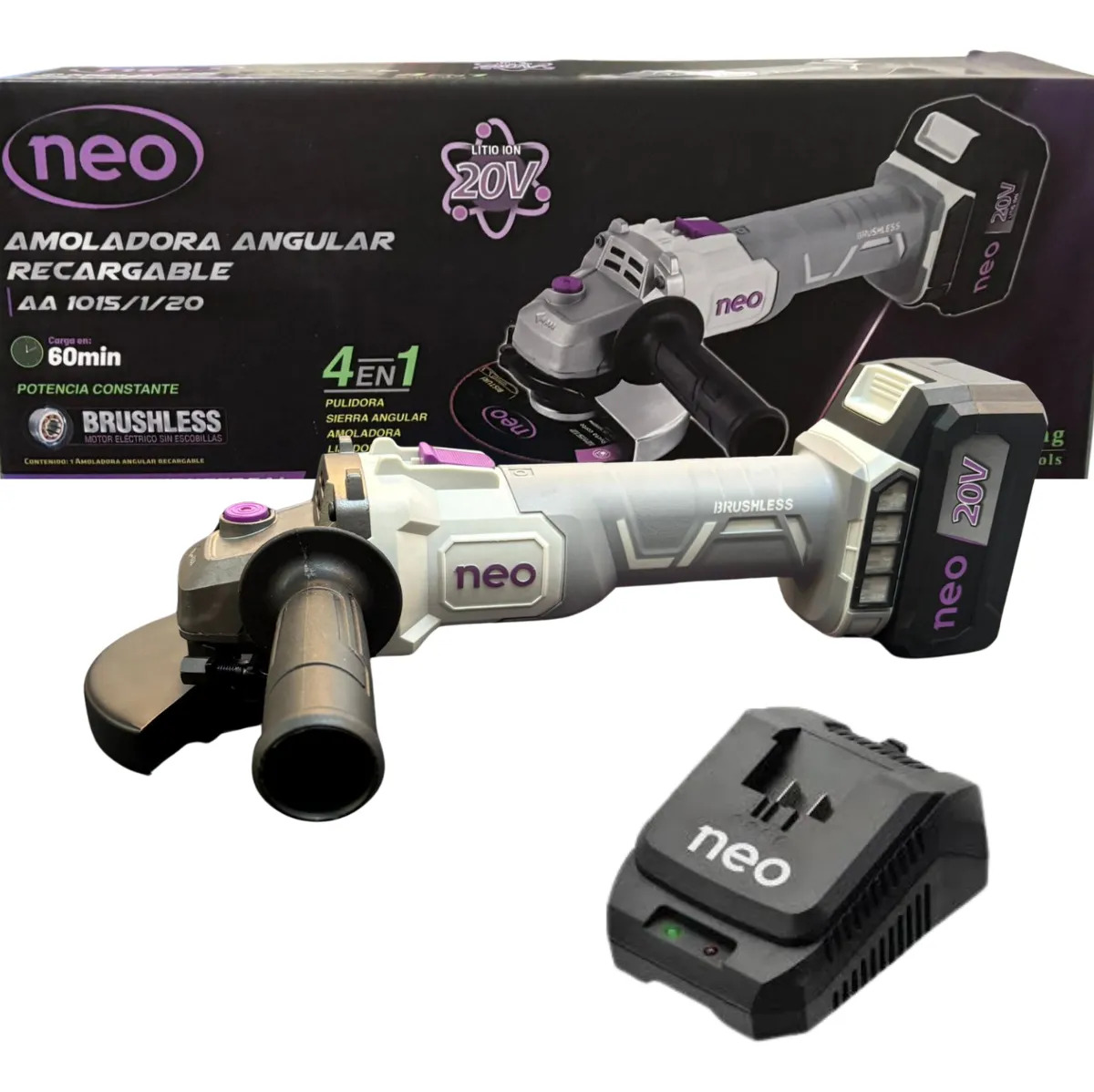 Amoladora A Bateria Neo + Cargador Y Bateria Color Gris