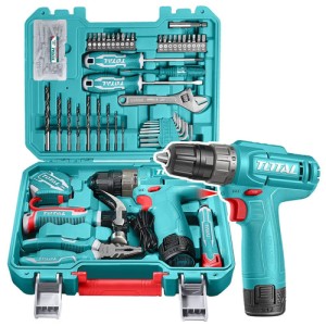 Set 129 Piezas Total: Taladro Atornillador 12v 20nm, Con Batería 1.5ah, Cable Usb-c Para Carga, Herramientas Manuales Y Maletín - Thkthp11292 Turquesa