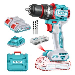 Taladro Percutor Y Atornillador Inalámbrico Total, Industrial, Motor Sin Carbones - Mandril 13mm, 66nm - Con 2 Baterías... 50 60hz Turquesa