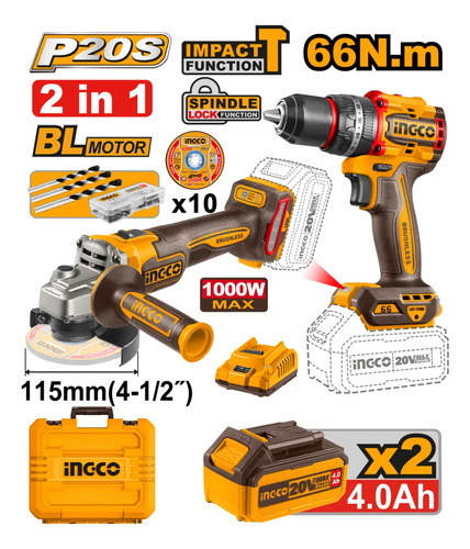 Taladro Atornillador Percutor + Amoladora Ingco Ckli20273 - Imagen 7