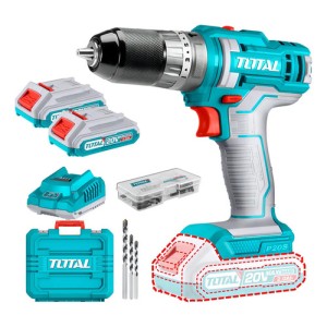 Taladro Percutor Y Atornillador Inalámbrico Total Industrial, Mandril 10mm, 45nm - Con 2 Baterías 2.0ah Litio-ion, Cargador, Y Maletín - Tidli201452 Azul Petróleo 50 60hz